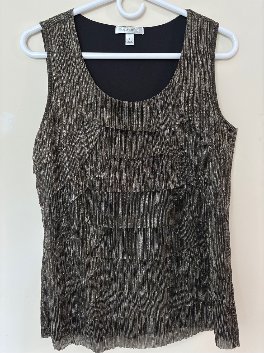 dressbarn Metallic Ruffle Tank Top - Black and Gold